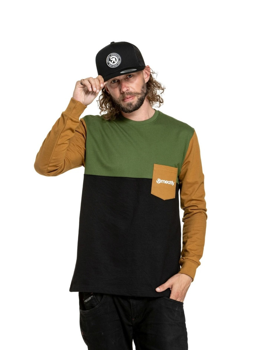 Pánské tričko s dlouhým rukávem meatfly harvey zelená/hnědá m