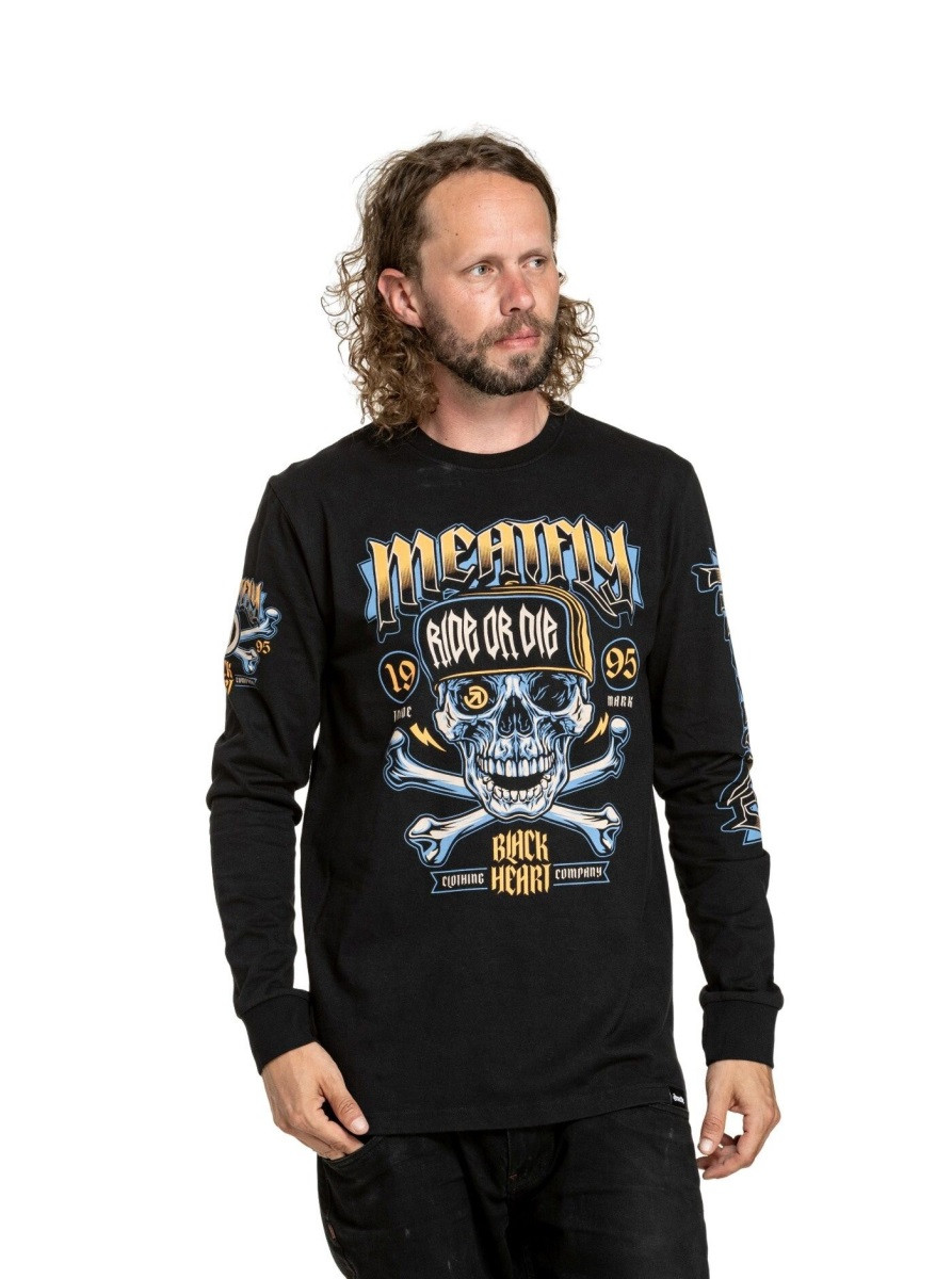 Pánské tričko s dlouhým rukávem meatfly crossbones černá m