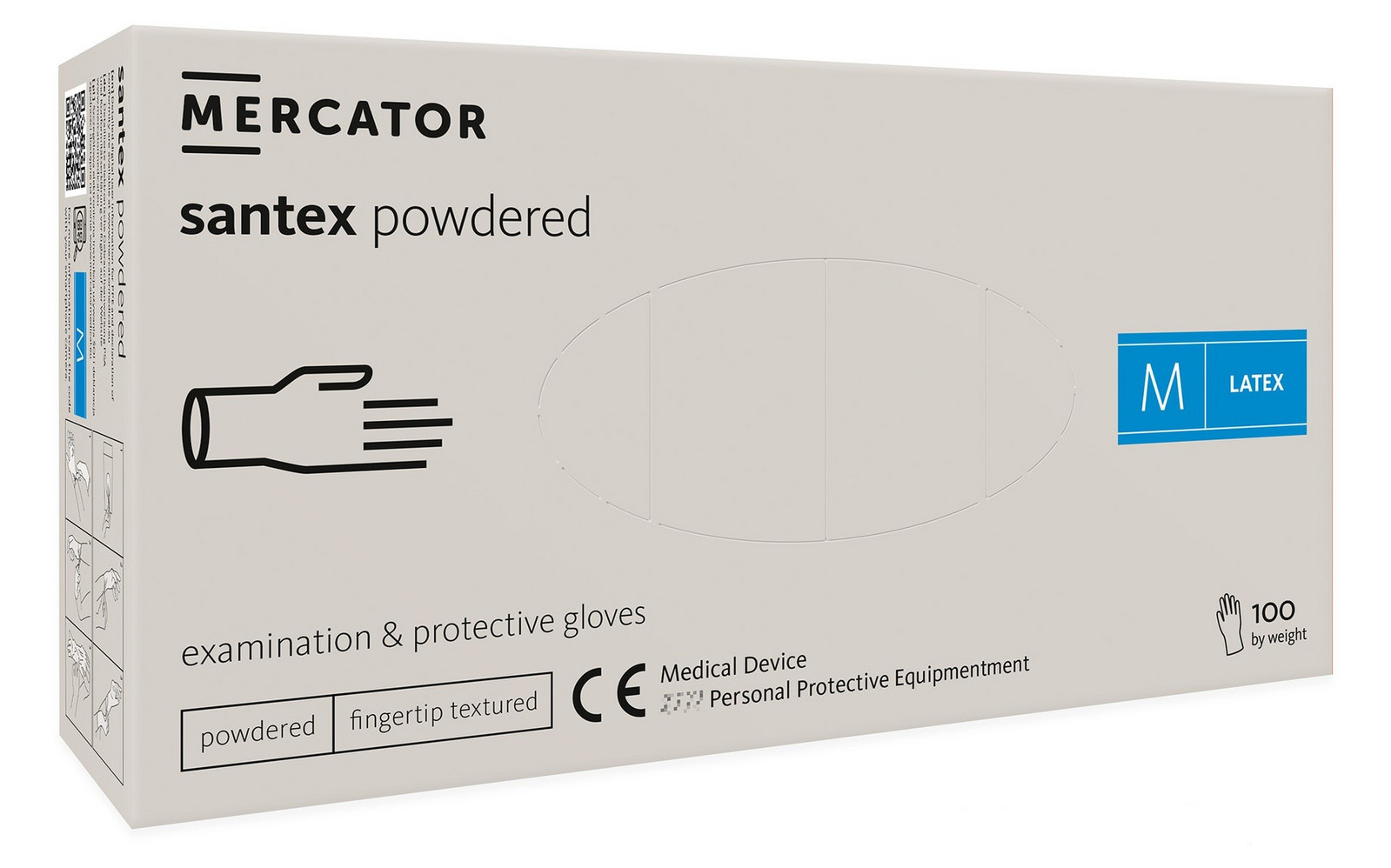 Rukavice latexové Mercator Medical Santex powdered, 100 ks, krémové, pudrované Rozměr: M