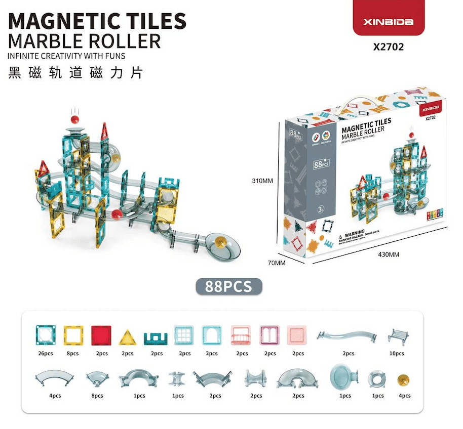 mamido Magnetická stavebnice kuličková dráha 88 dílů