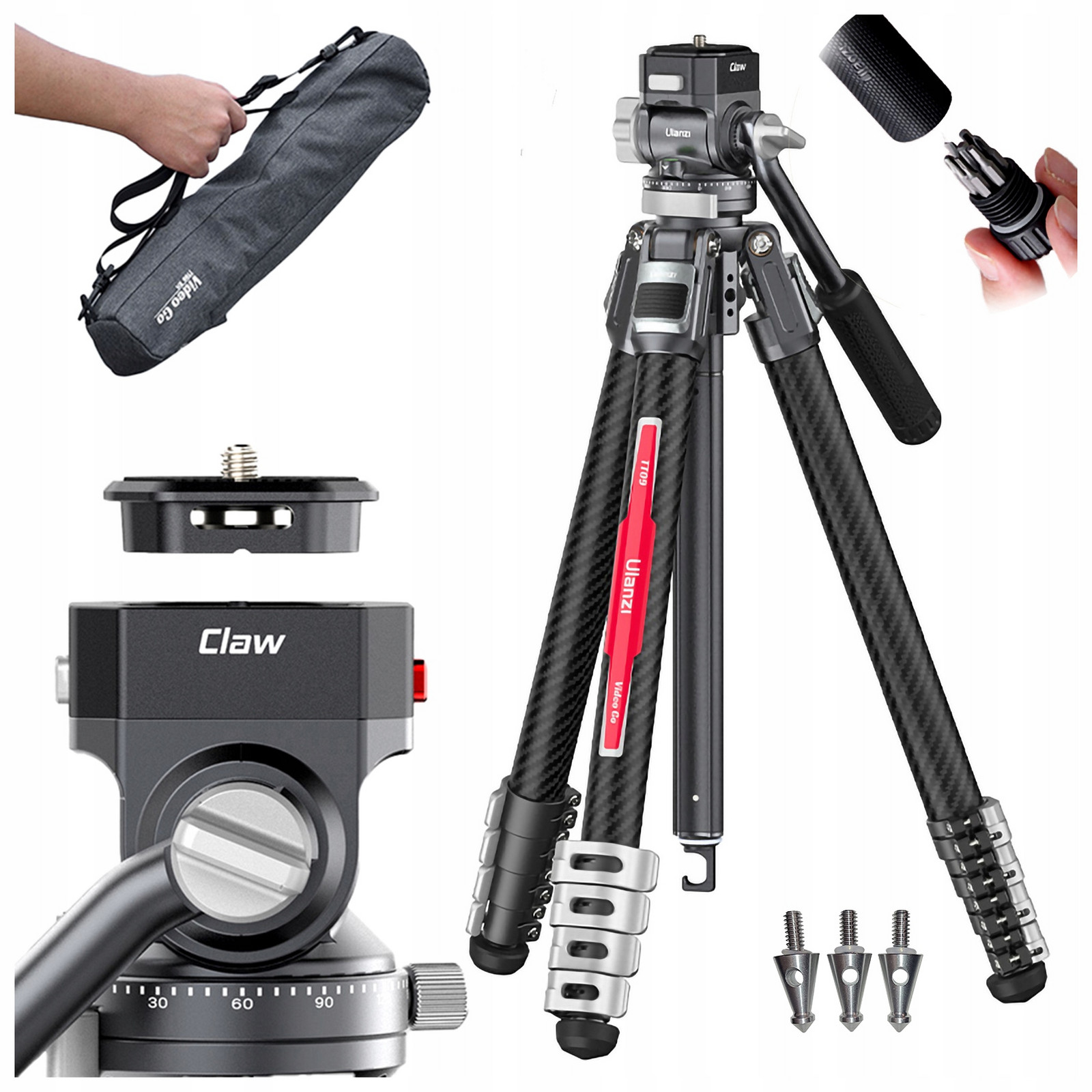 Karbonový stativ Ulanzi TT09 Claw Fotografická panoramatická hlava Video