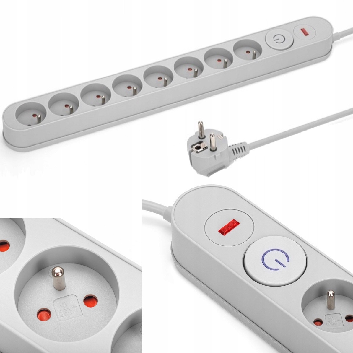 Zásuvková Lišta Přepěťová Ochrana 8 Zásuvek 5m Šedá