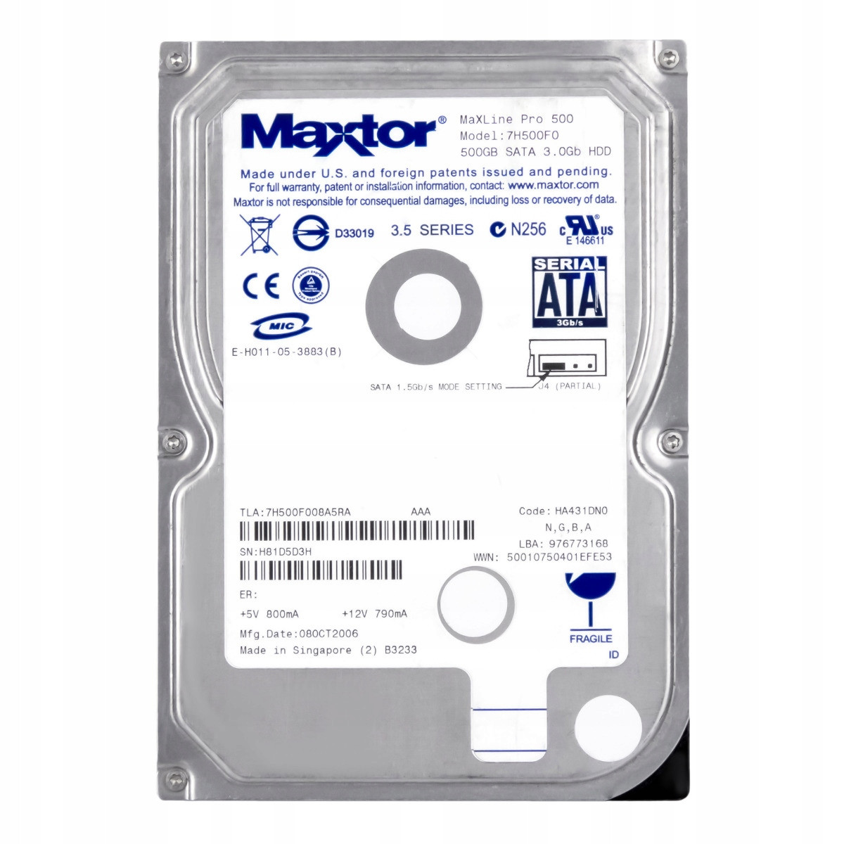 Maxtor MaxLine Pro 500 500GB 7.2K 16MB Sata II 3.5'' 7H500F0