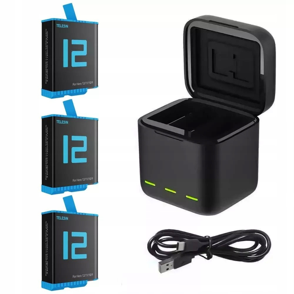 Usb Nabíječka Box 3x Akumulátor Baterie pro GoPro Hero 9 10 11 12 Black