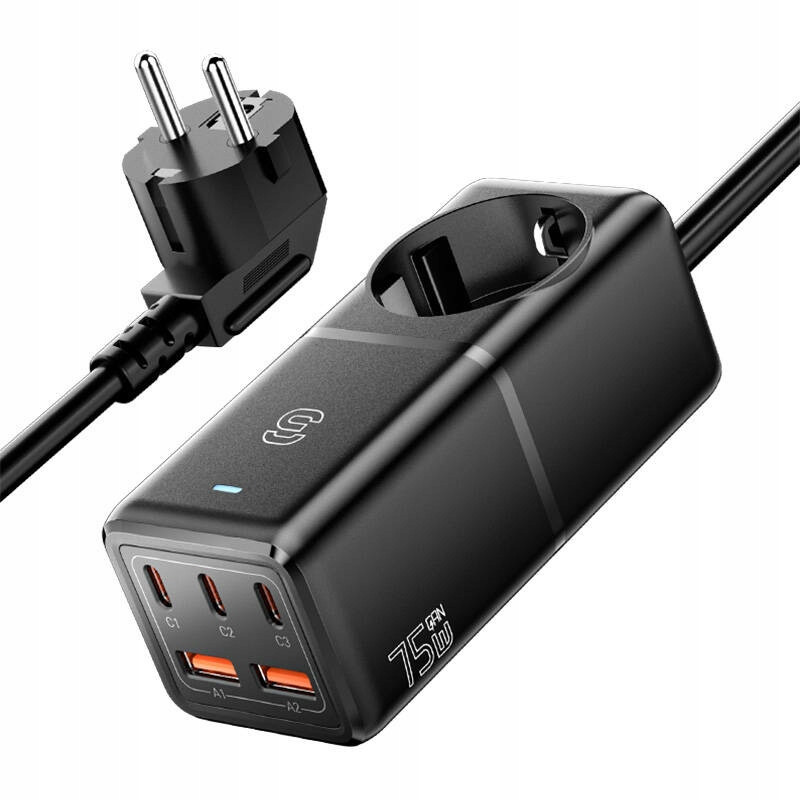 Essager Multifunkční síťová nabíječka Qc Pd Ac adaptér Usb-c Usb-a 72W