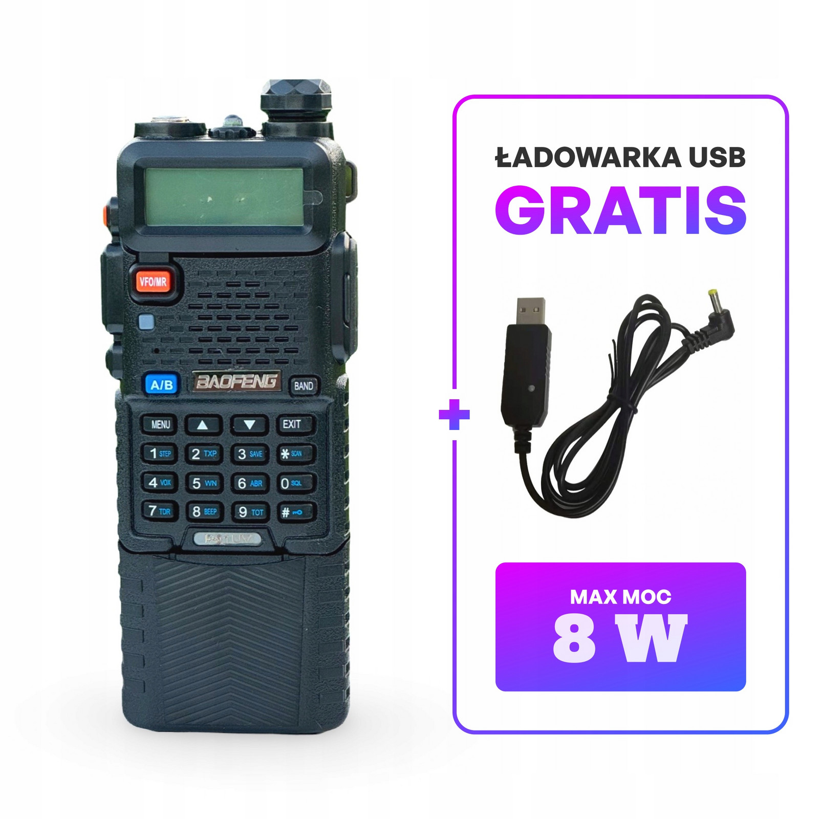 Krátká vlnovka Radiostanice Baofeng UV-5R P51UV 8W 3800mAh PMR446 Usb kabel