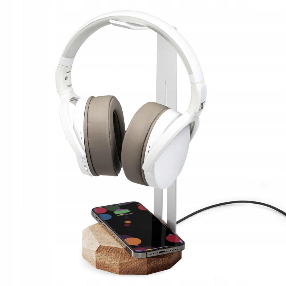 Stojan na sluchátka s Qi nabíječkou 15W White Dub