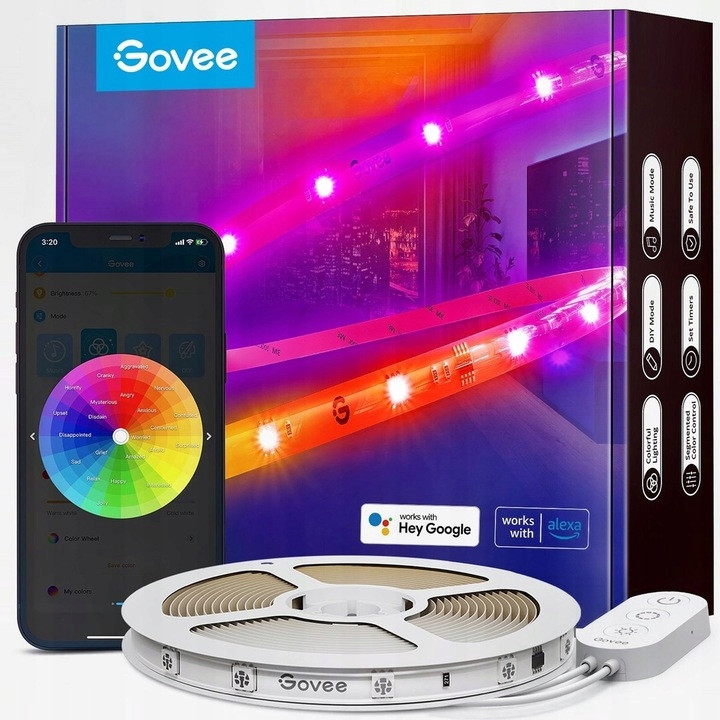 Led pásek Govee Rgbic H619A, 5 m Alexa a Google Bluetooth WiFi