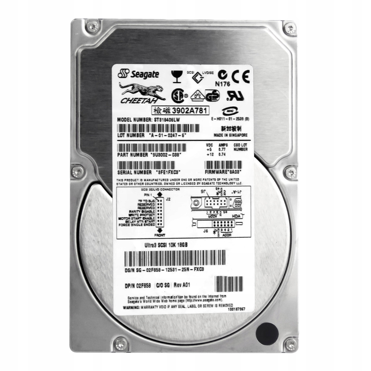 Dell 02F858 18,4GB 10K 4MB Scsi U160 3,5'' ST318406LW