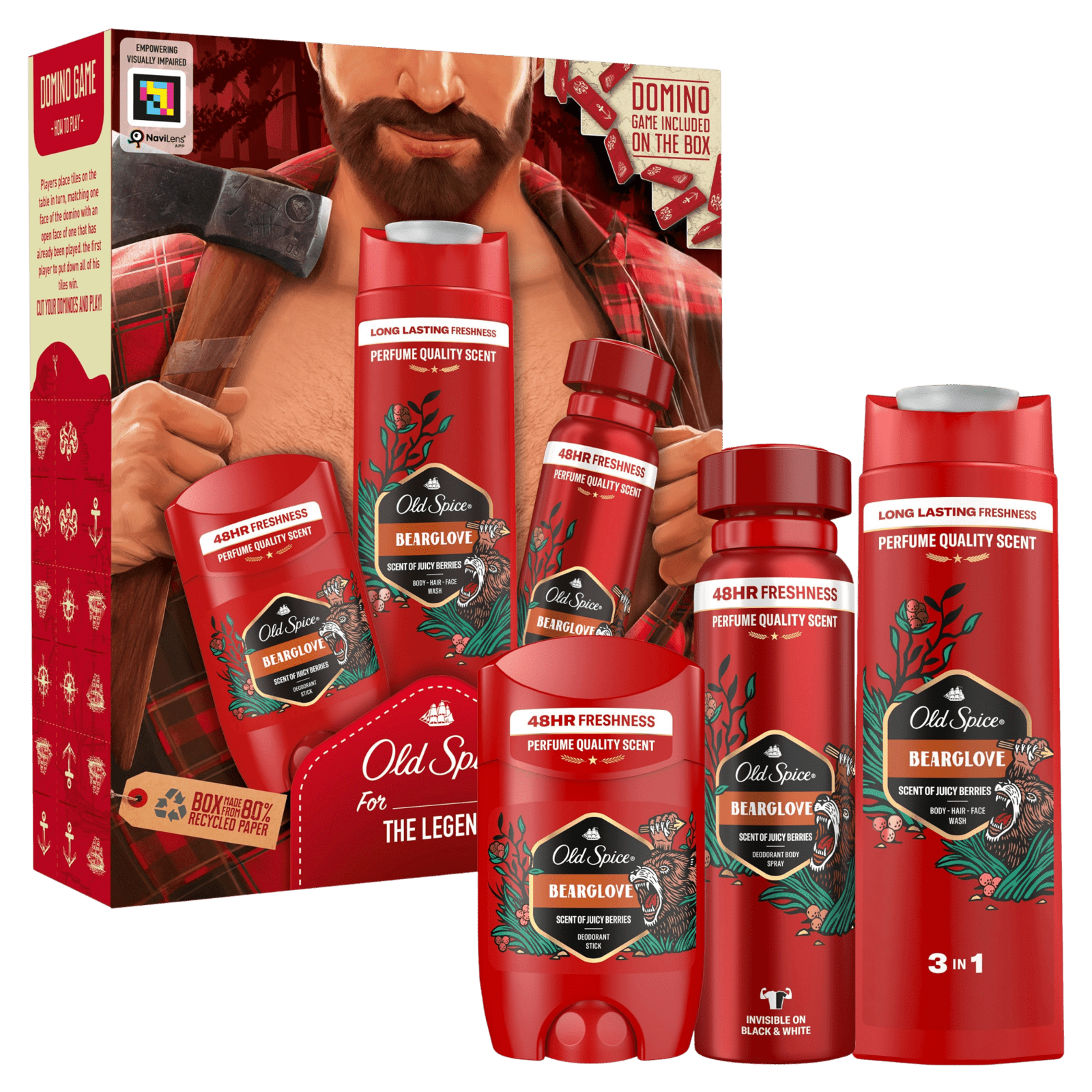 OLD SPICE Bearglove Lumberjack Sada s deodorantem ve spreji 150 ml, tuhým deodorantem 50 ml a sprchovým gelem 250 ml