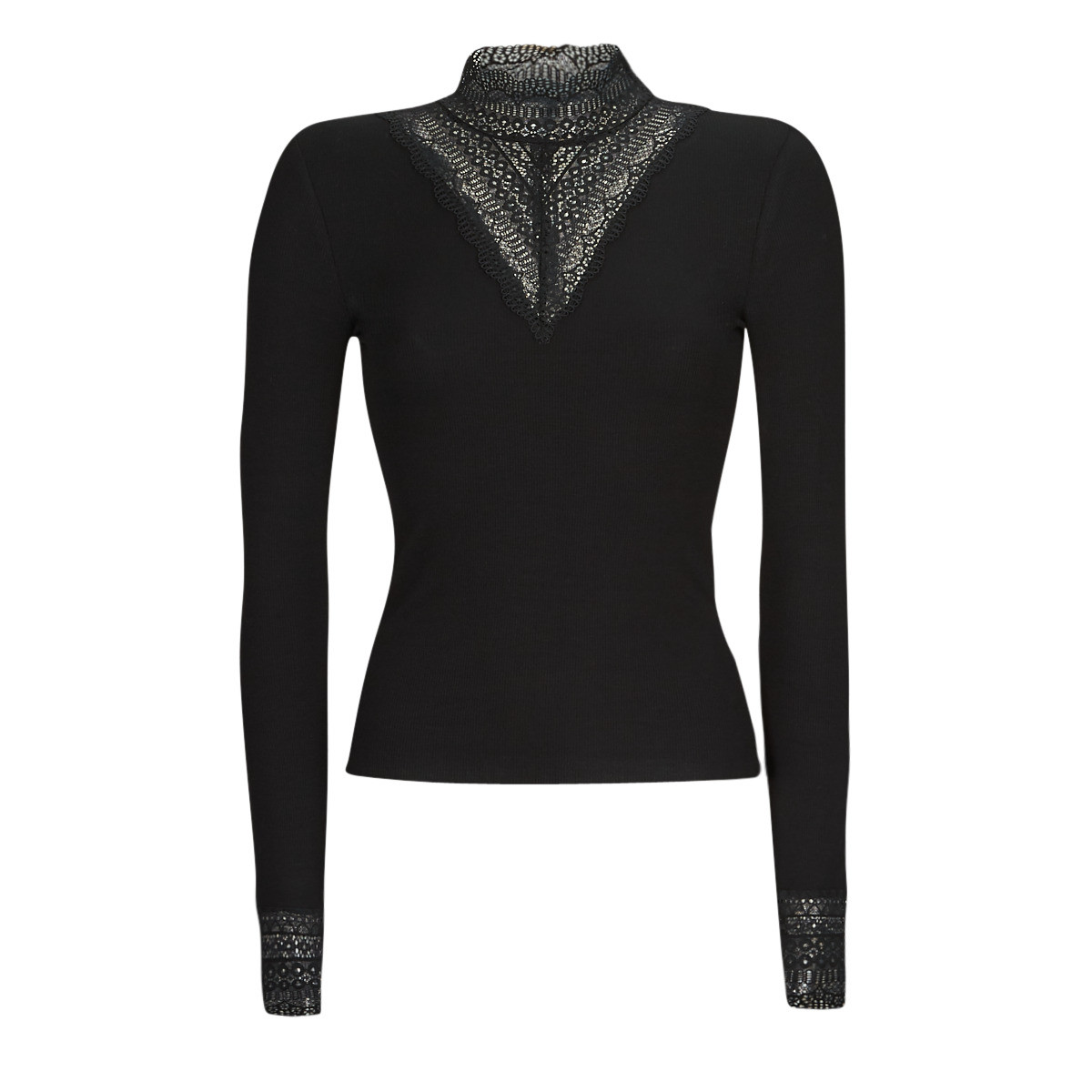 Only  ONLTILDE L/S HIGH NECK LACE TOP JRS  Černá