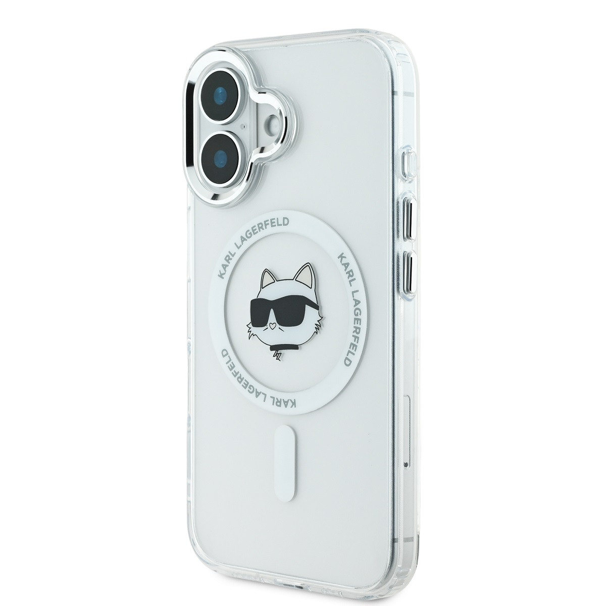 Zadní kryt Karl Lagerfeld IML Choupette Head Metal Frame MagSafe pro Apple iPhone 16, transparentní