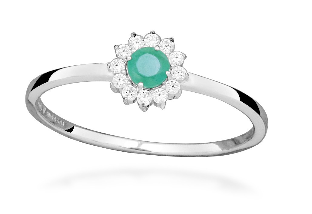 Silver Cat Stříbrný prsten s kubickými zirkony a smaragdem SC564 52 mm