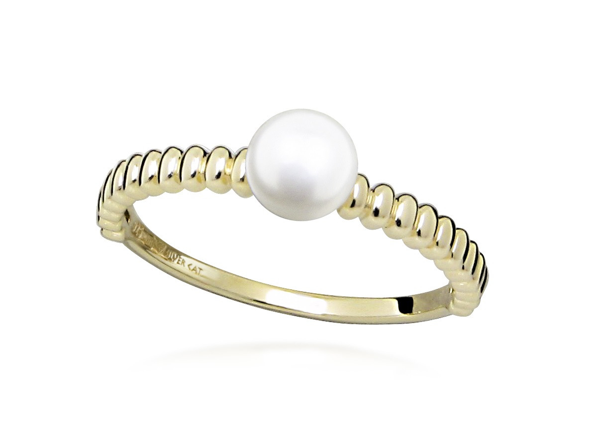 Silver Cat Něžný pozlacený prsten s pravou sladkovodní perlou SC578 52 mm