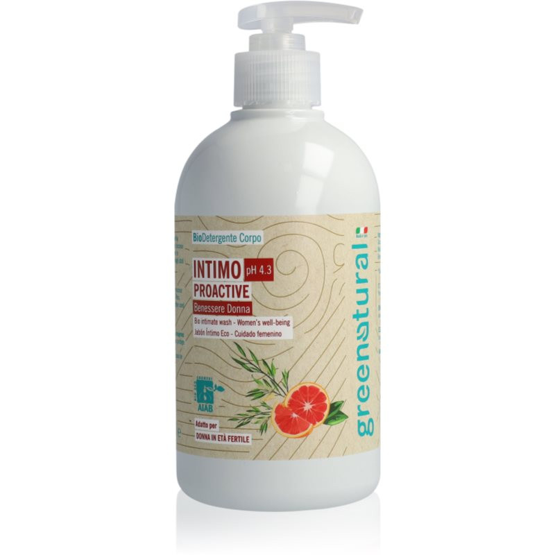 Greenatural Intimate Wash Gel Proactive pH 4,3 BIO gel pro intimní hygienu se zklidňujícím účinkem Grapefruit and Aloe Vera 500 ml