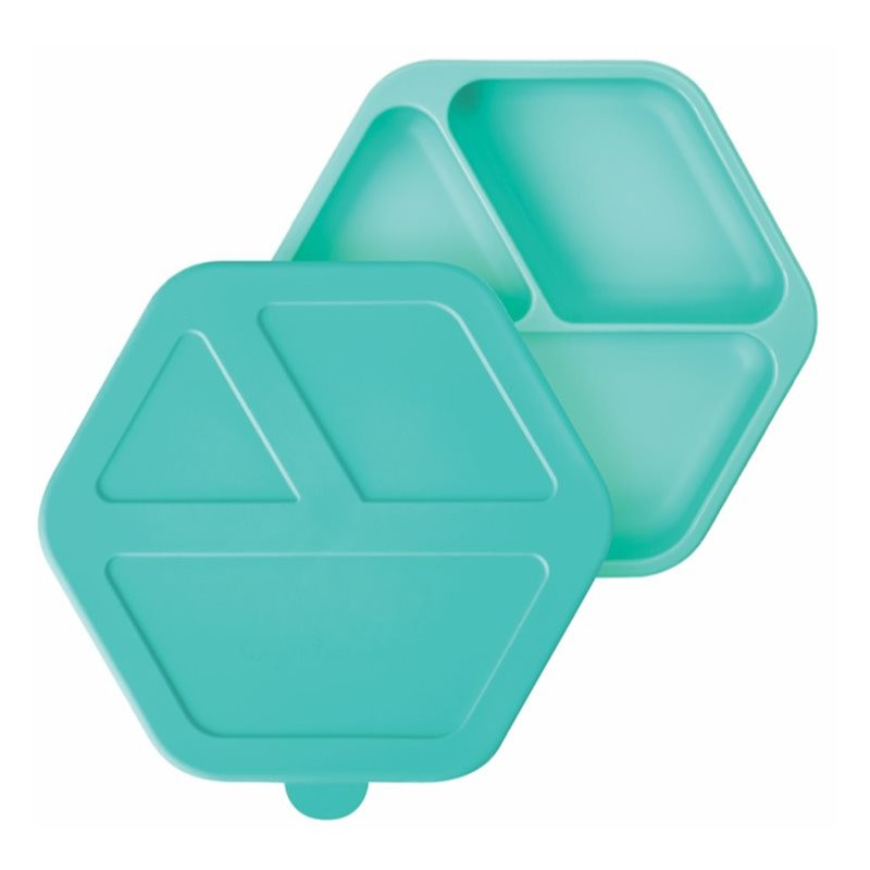 Tiny Twinkle Silicone Plate dělený talíř s víkem Mint 1 ks