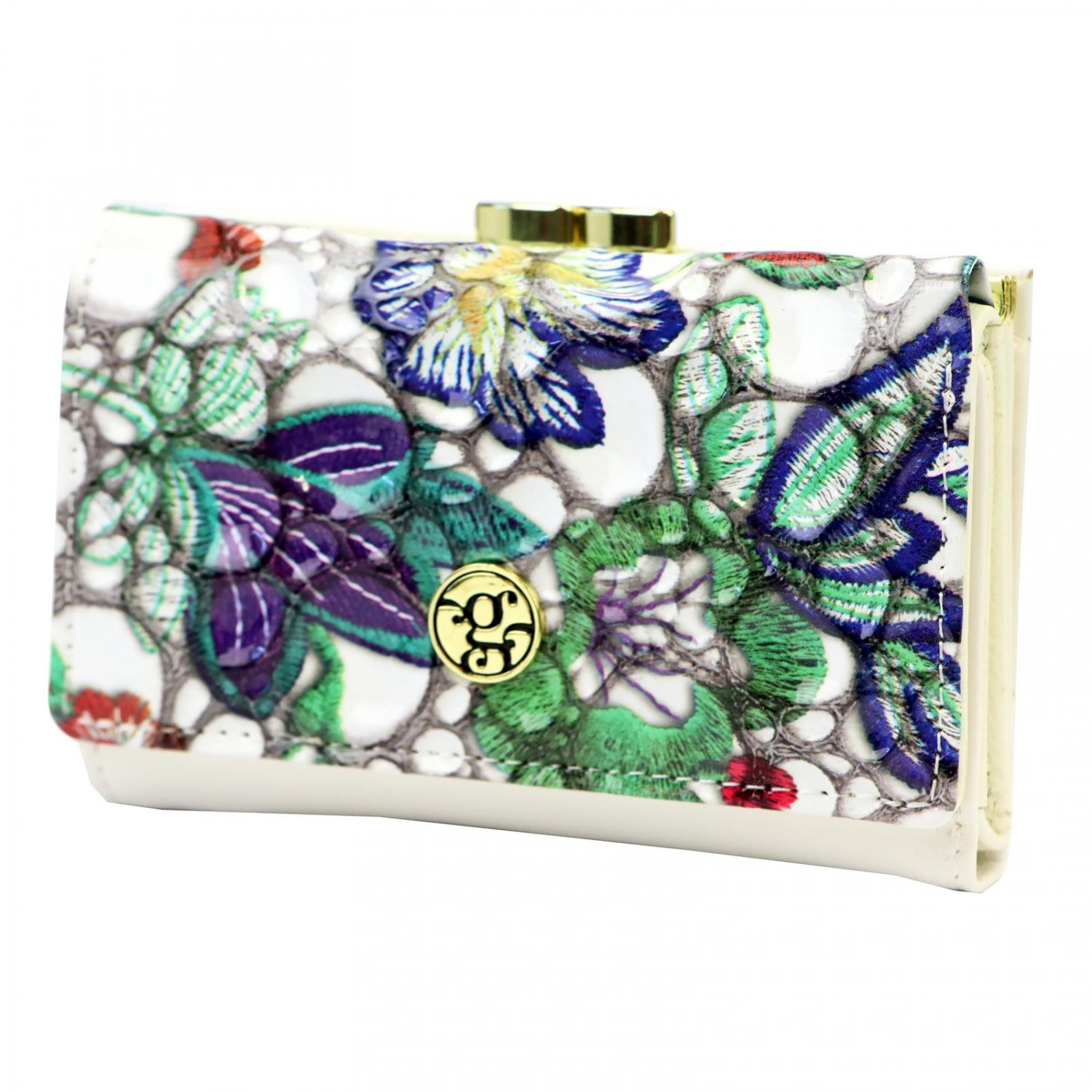 Módní dámská kožená peněženka Gregorio Smill,  bílá/květinová