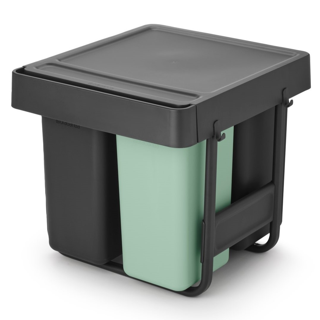 Vestavný odpadkový koš SORT & GO 2x 10 l + 1x 20 l, tmavě šedá / nefritově zelená, plast, Brabantia