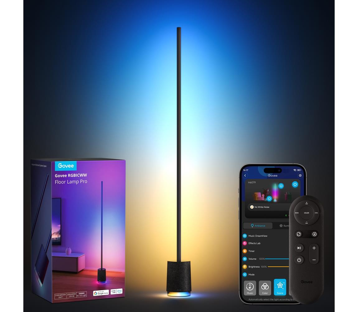 Govee Govee - LED Stojací lampa s reproduktorem Pro RGBICWW Wi-Fi + DO