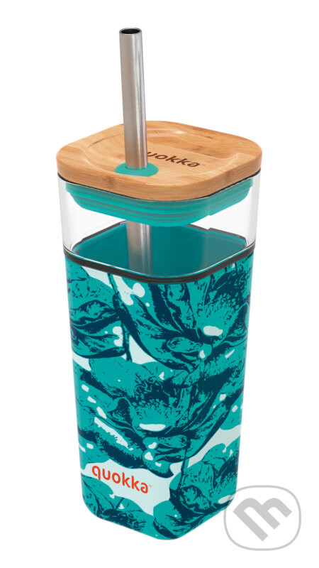 Sklenený cestovný hrnček so slamkou Liquid Cube Water Flowers 540 ml - Quokka