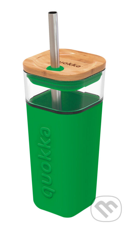 Sklenený cestovný hrnček so slamkou Liquid Cube Green 540 ml - Quokka