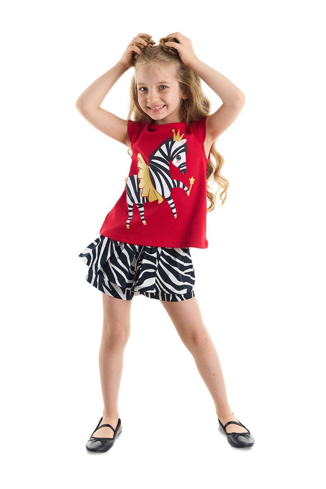 Denokids Ballerina Zebra Girls Dětské tričko Kraťasy Set