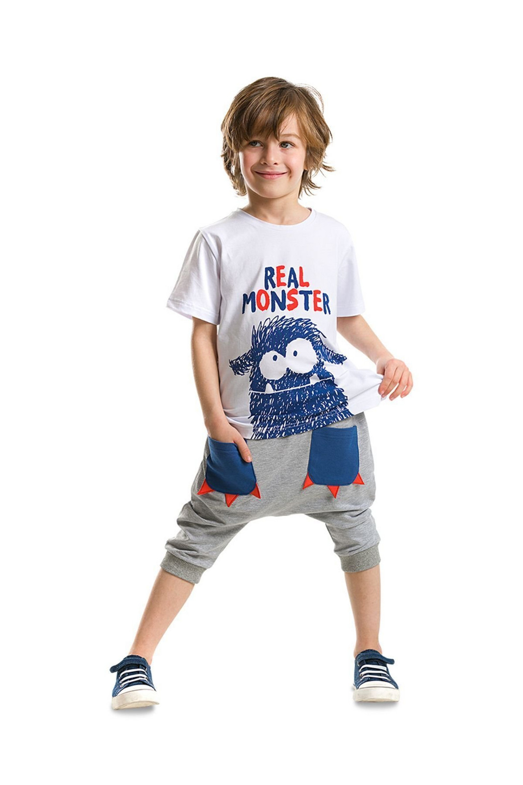 Denokids Chlapecké tričko Monster Pocket Capri Shorts Set