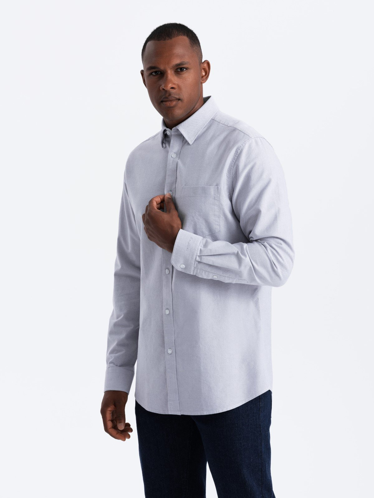 Ombre Elegant men's oxford shirt with embroidery and pocket - blue