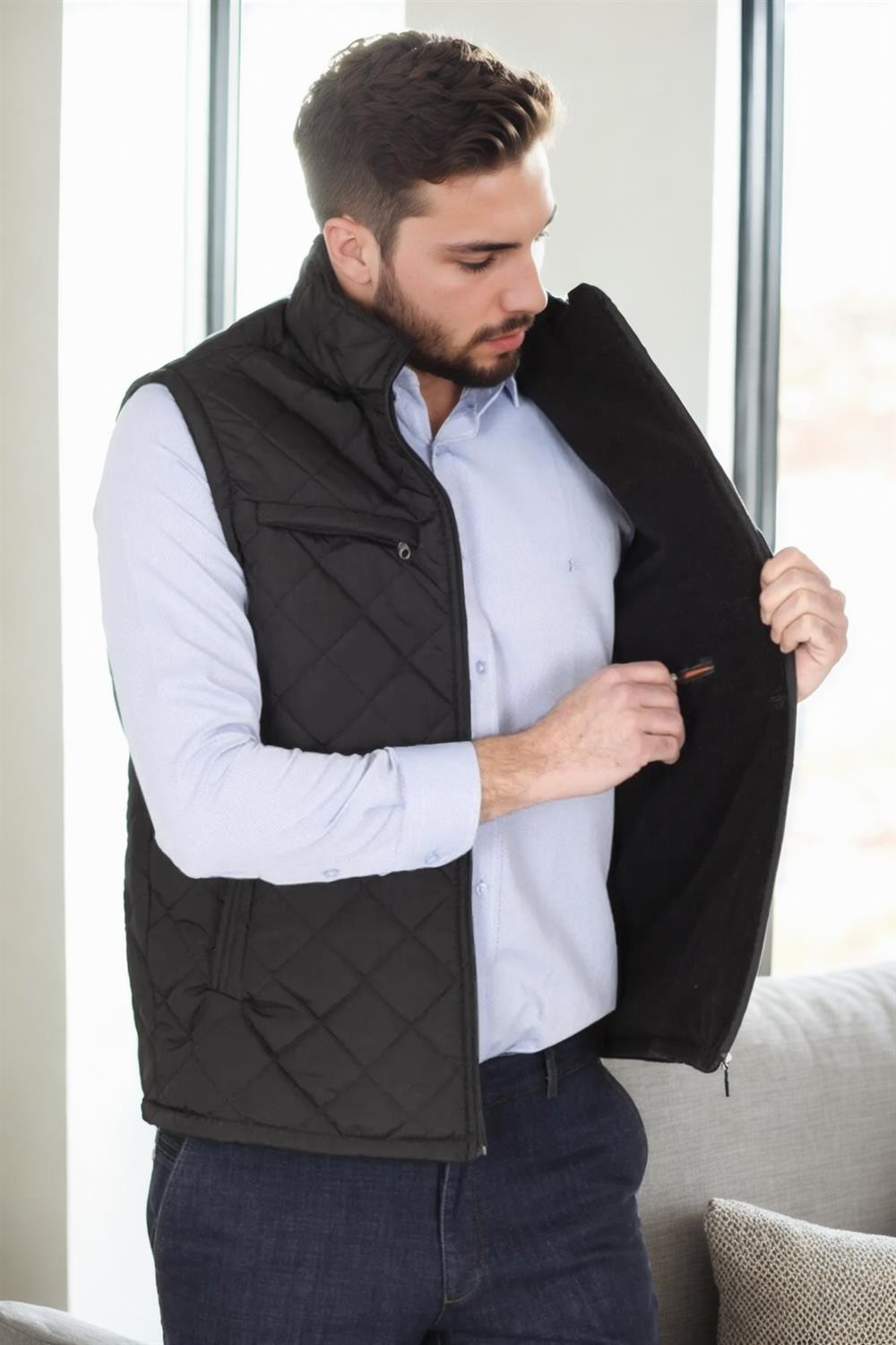 15240 Dewberry Quilted Mens Vest with Fleece Inside-BLACK