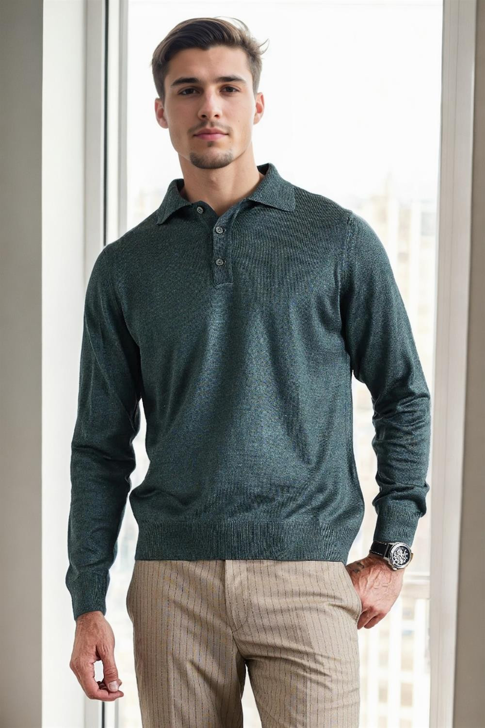 28296 Dewberry Polo Neck Mens Knit Sweater-NEFTİ