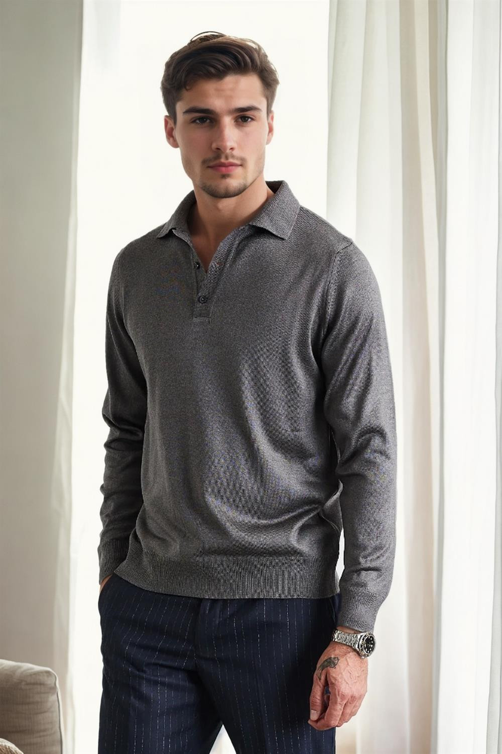 28296 Dewberry Polo Neck Mens Knit Sweater-ANTHRACITE