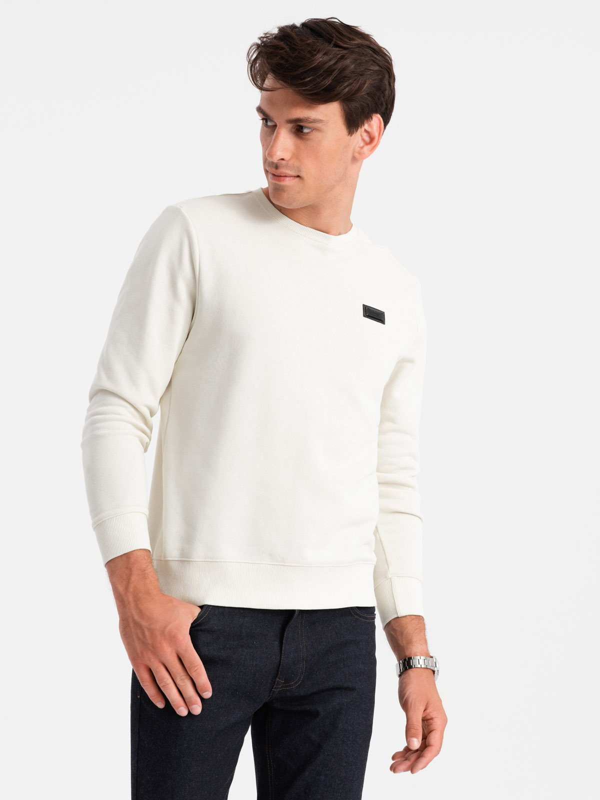 Ombre Men's non-stretch sweatshirt with metal pin - cream