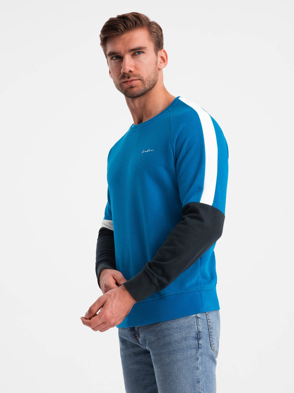 Ombre Tri-color men's sweatshirt with raglan sleeves - blue