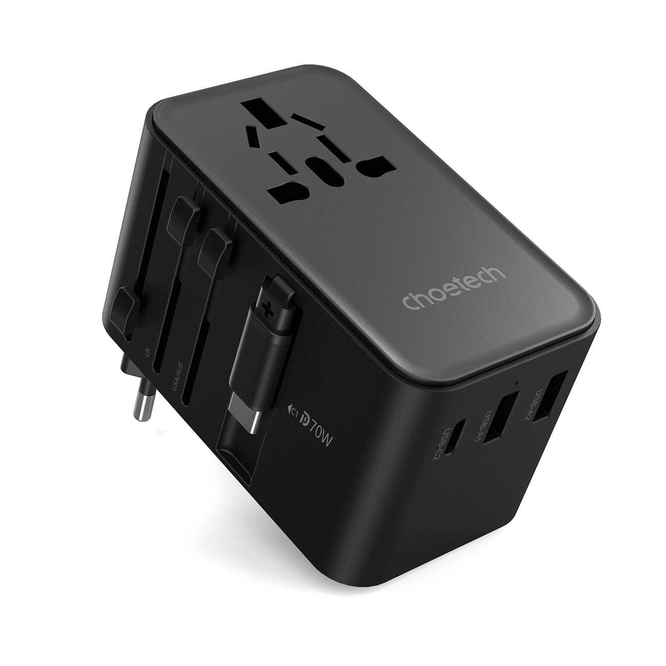 Cestovní adaptér Choetech PD5022 70W Eu Us Aus Uk s Usb-c kabelem černý