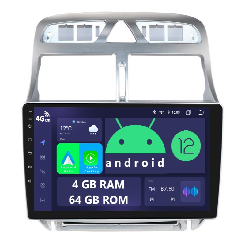 Navigace Rádio 2DIN Android Peugeot 307 4/64 Gb Dsp Carplay Lte