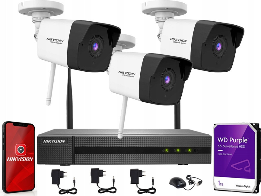 WiFi monitorovací set Hikvision 3 Fhd Ir kamery 30M Vypalovačka Disk 1TB