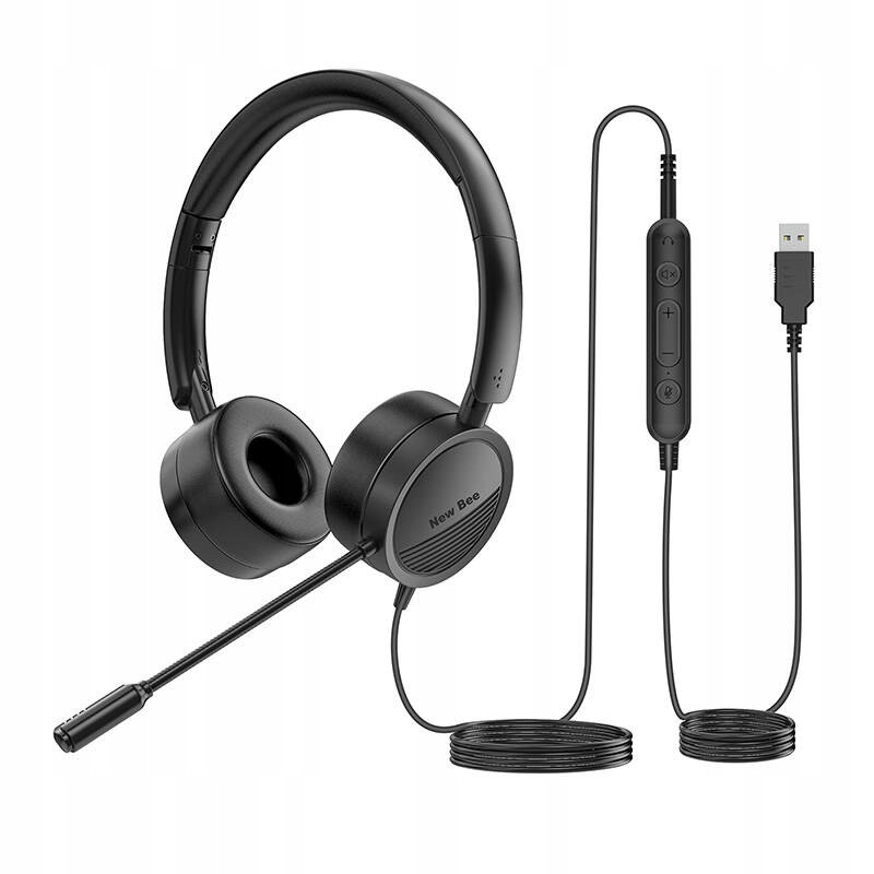 New Bee H360 Sluchátka přes uši Mikrofon Headset pro Usb Vzdálenou pracovní kancelář