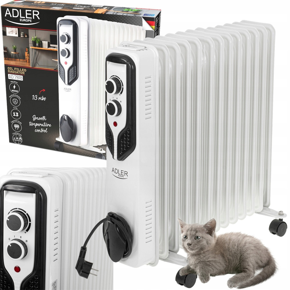 Olejový Radiátor Elektrický 2500W 13 Žeber Kolečka