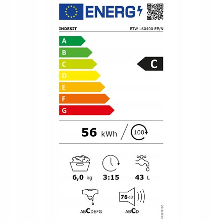 Indesit Btw L60400 Ee/n Pračka Třída energetické účinnosti C T