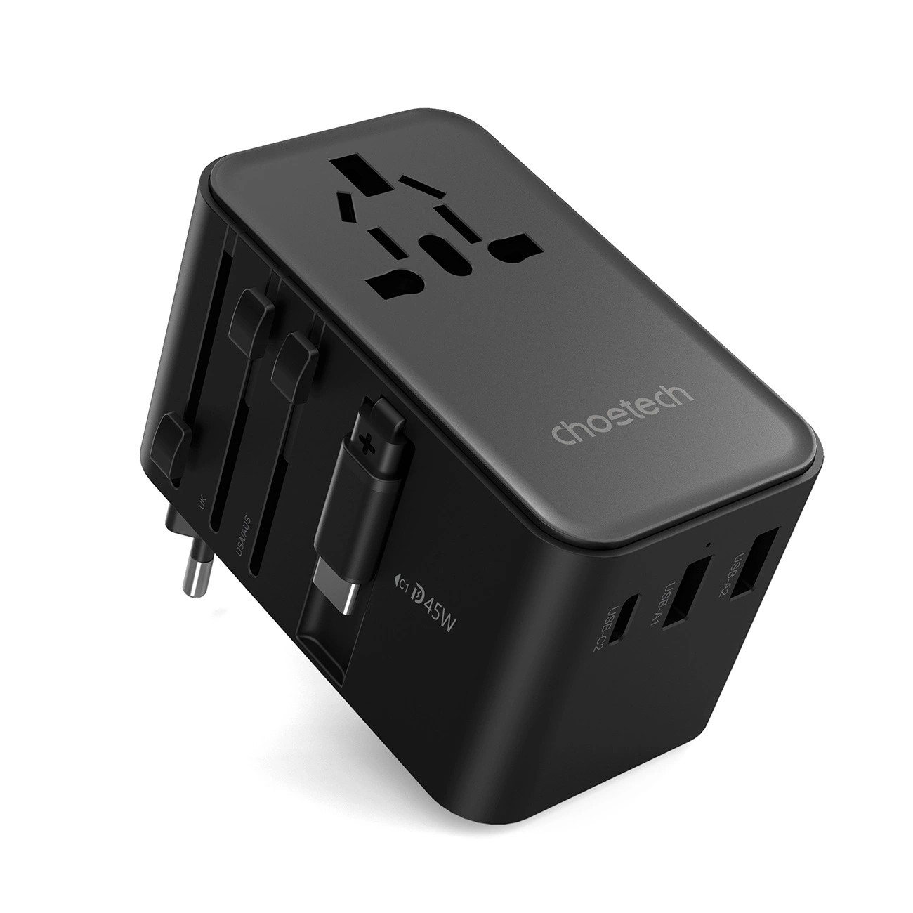 Cestovní adaptér Choetech PD5021 45W Eu Us Aus Uk s Usb-c kabelem černý