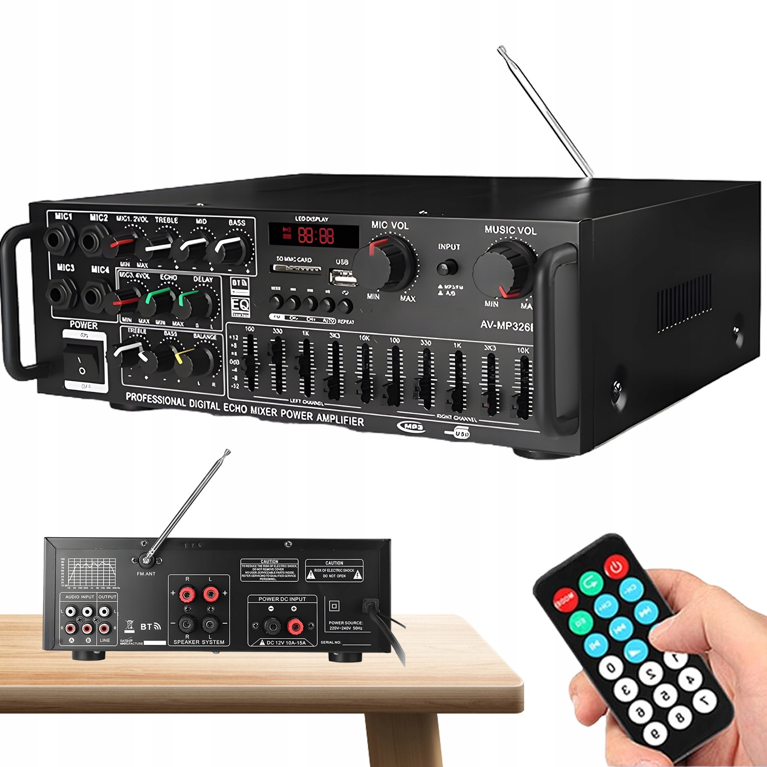 Integrovaný Zesilovač 2000W Bluetooth 5.0 Hifi Stereo Fm Rádio