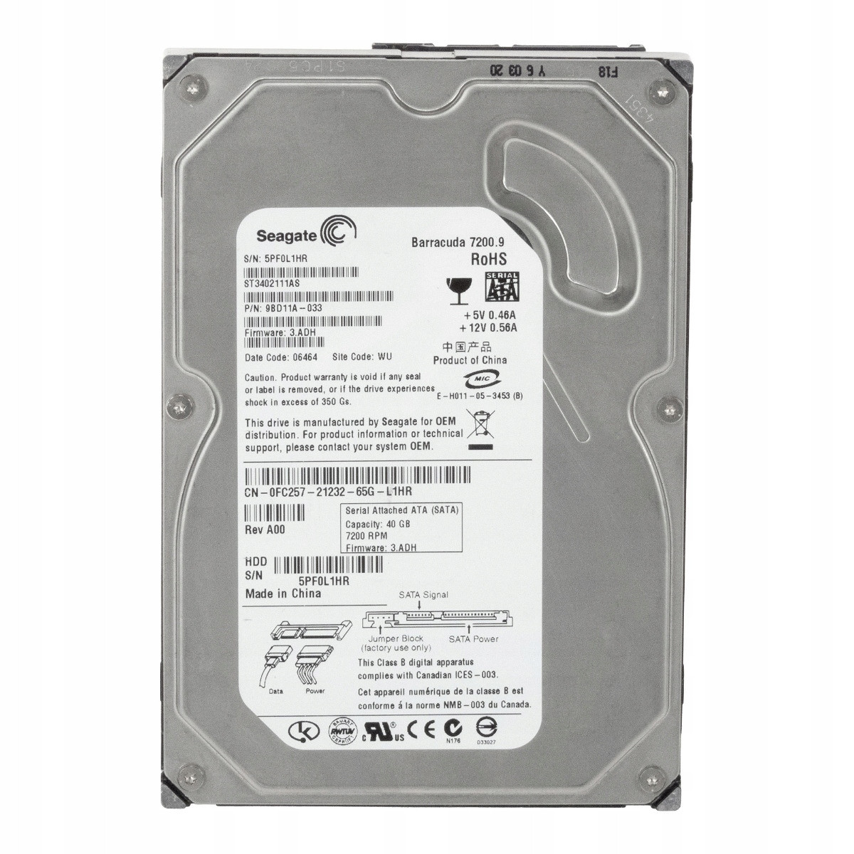 Dell 0FC257 40GB 7.2K 2MB Sata II 3.5'' ST3402111AS