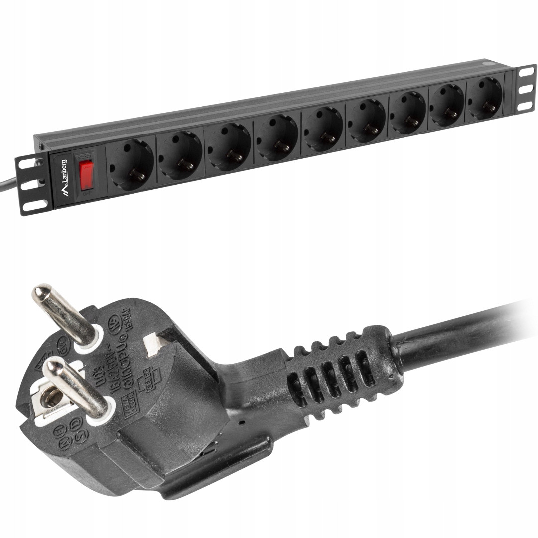Zásuvková Lišta Rack Pdu Skříně 1U 19“ Palců 230V 16A 3M 9X Schuko Lanberg