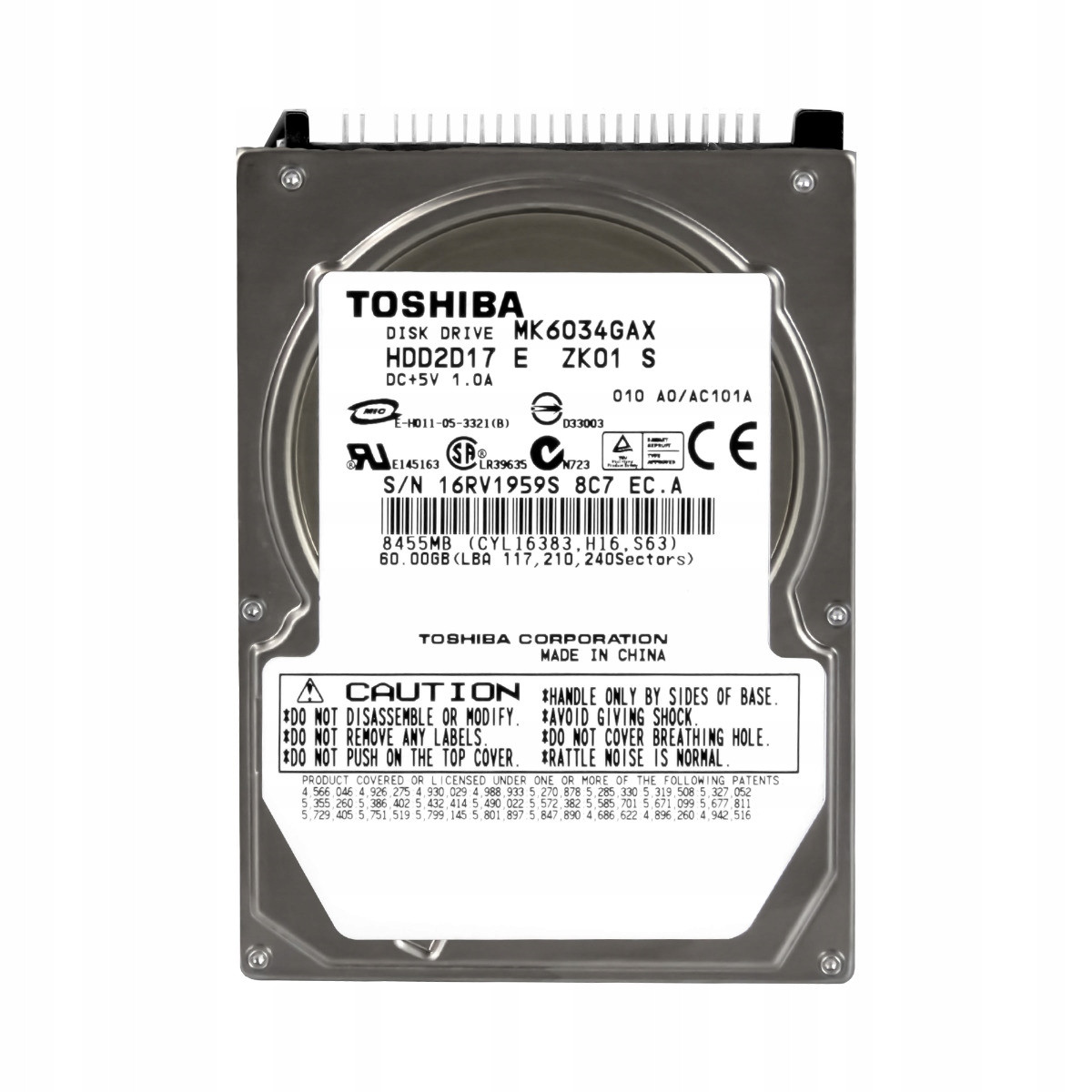 Toshiba 60GB 5,4K 8MB Ata 2,5'' MK6034GAX