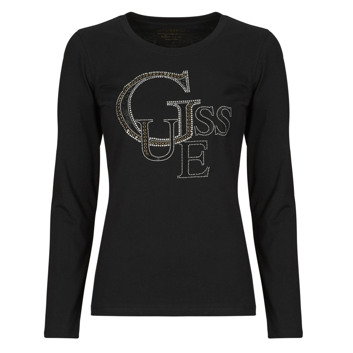 Guess  LS RN GUESS STUDDED LOGO TEE  Černá