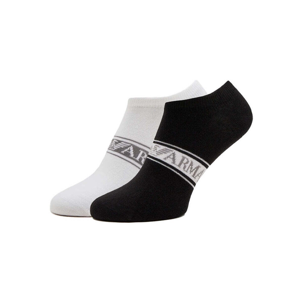 Emporio Armani  2 Pack Knitted Logo Trainer Socks - White/Black  Bílá