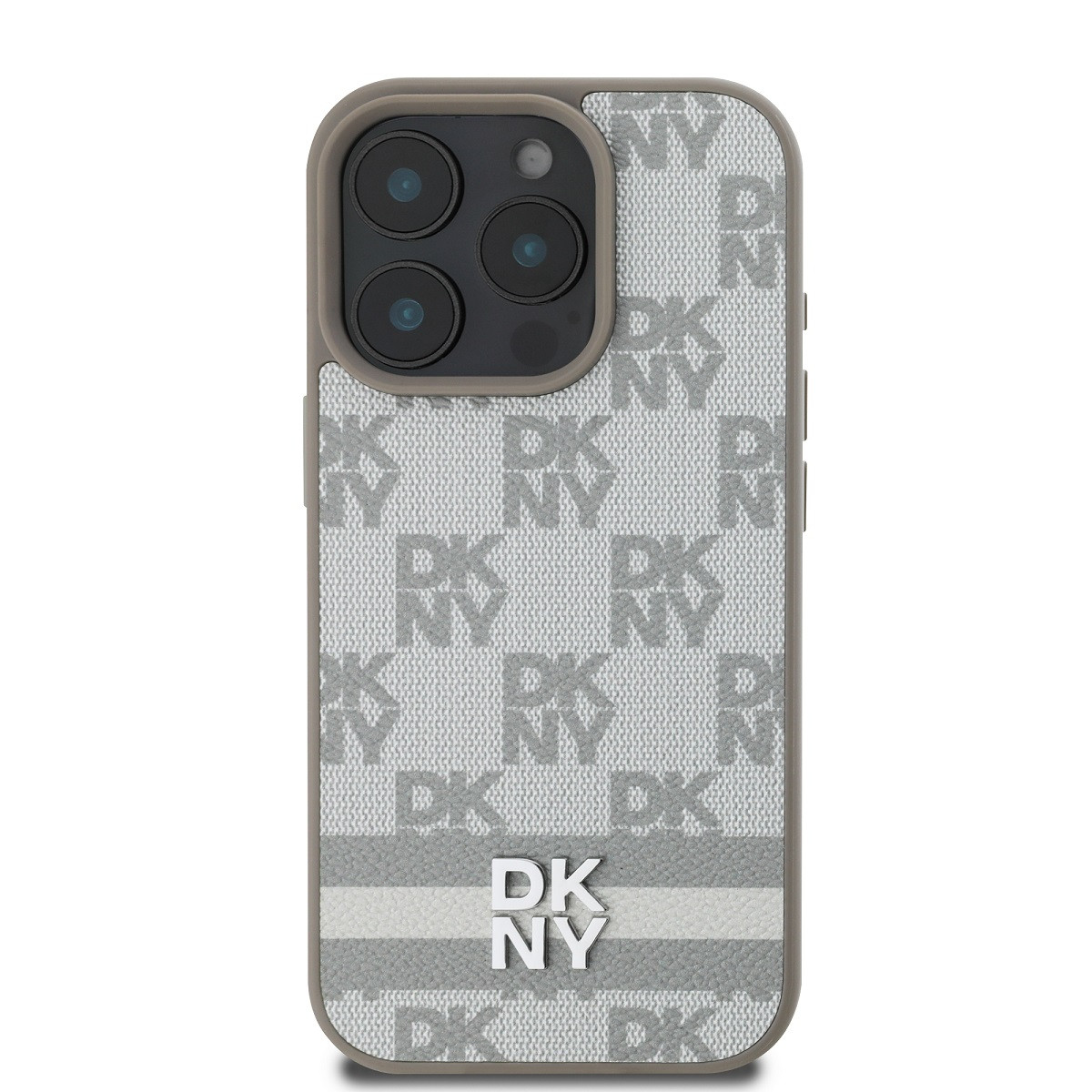 Zadní kryt DKNY PU Leather Checkered Pattern and Stripe pro Apple iPhone 16 Pro, béžová