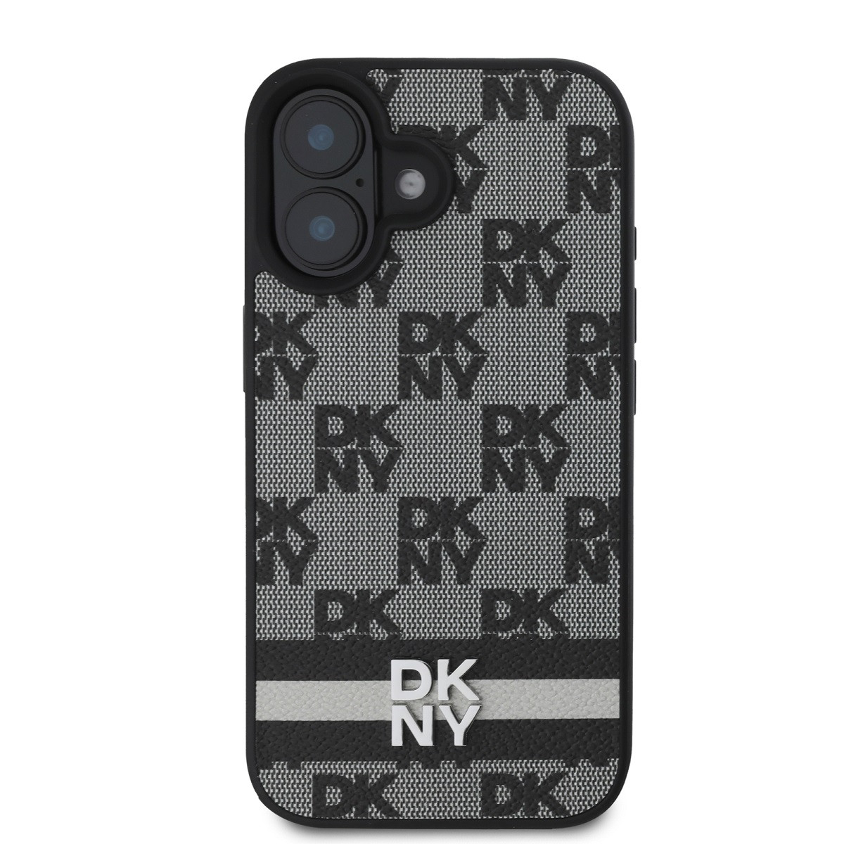 Zadní kryt DKNY PU Leather Checkered Pattern and Stripe pro Apple iPhone 16, černá