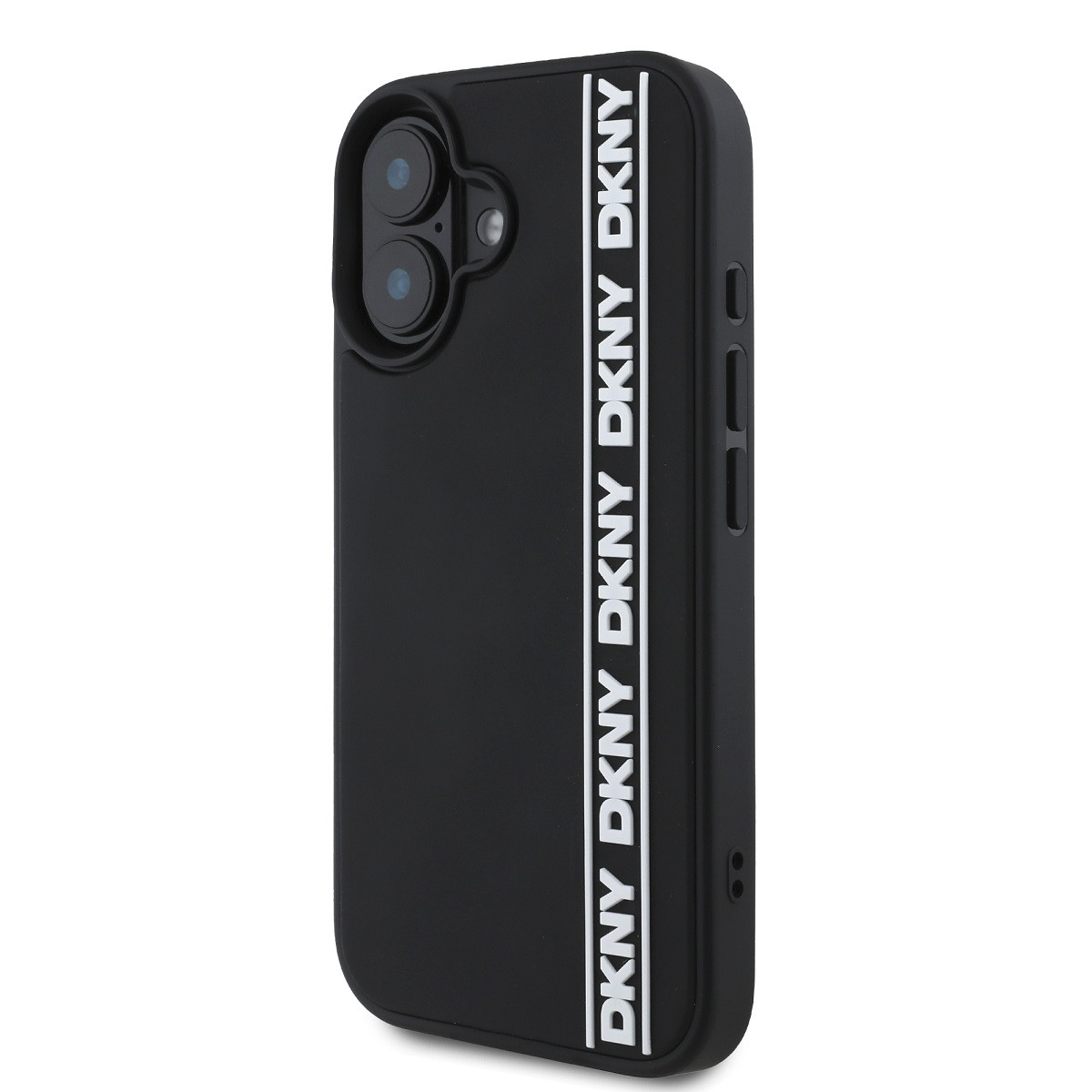 Zadní kryt DKNY 3D Rubber Repeat Logo Line pro Apple iPhone 16, černá