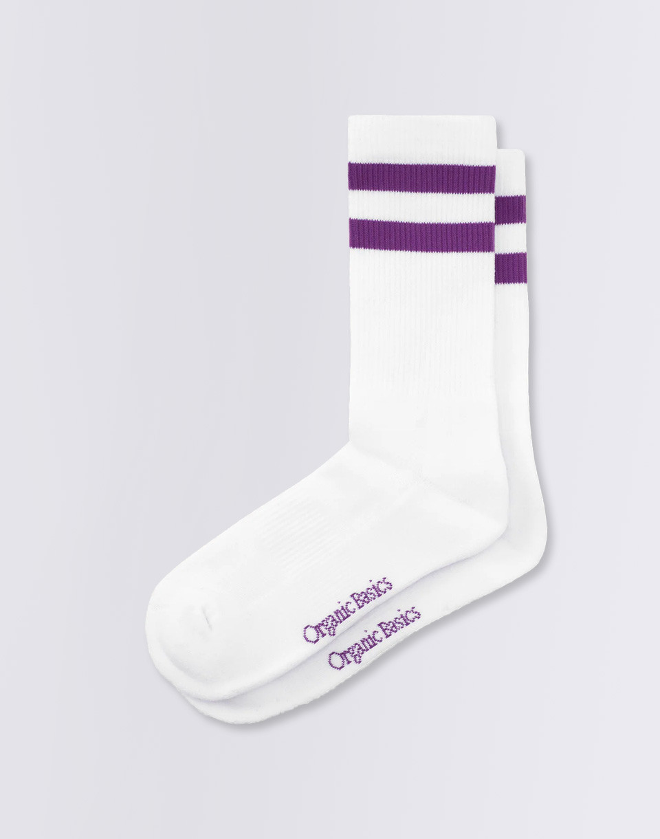 Organic Basics Core Stripe Crew Socks 2-pack White / Aubergine 35-38